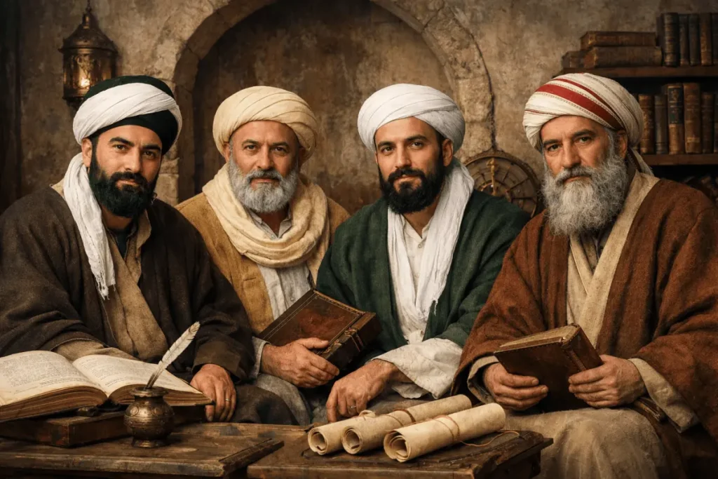 Simbolični prikaz četiriju imama sunitskih mezheba u klasičnom islamskom okruženju